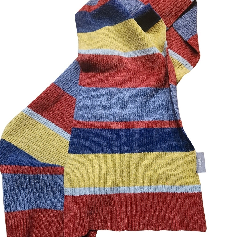 Max 100% Corduroy Striped Scarf and Beanie Hat Set Red Blue Yellow Multi